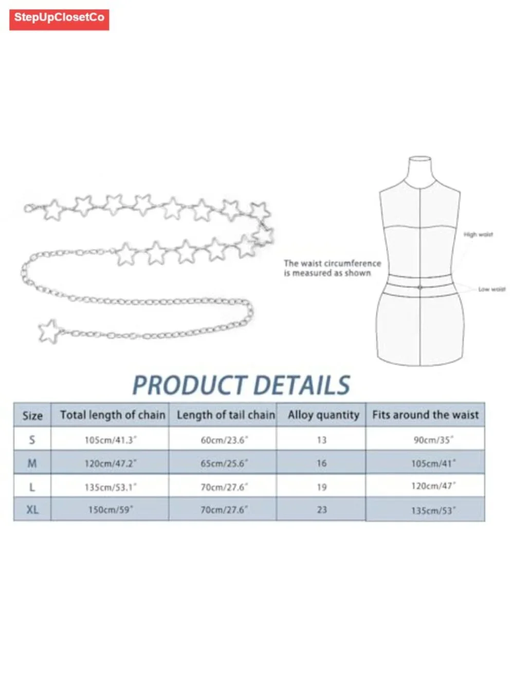 Waist Chain Belt for Women Adjustable Belly Chain Alloy Metal Link for Dresses